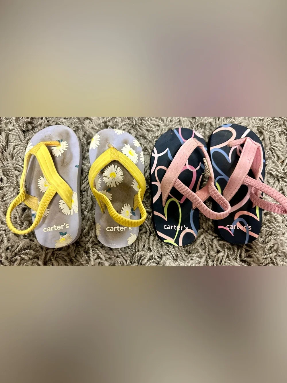 Carter's Yellow Daisy & Pink/Black Pattern Toddler Flip Flops